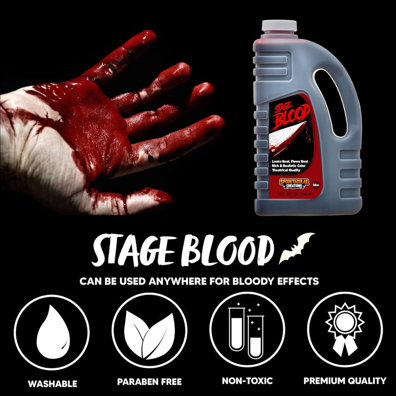 Spooktacular Creations 32 oz Fake Halloween Blood Bottle Fake Blood Stage Blood for Halloween Costume, Zombie and Monster Makeup & Dress Up