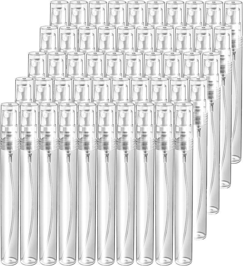 TAME 10ml Mini Fine Mist Spray Bottle,50Pack Transparent Glass Travel Empty Atomiser Spray Bottles with Plastic Lid,Perfume Atomizer, Small Empty Sample Containers, Portable Travel Bottle (50Pack) - 50Pack