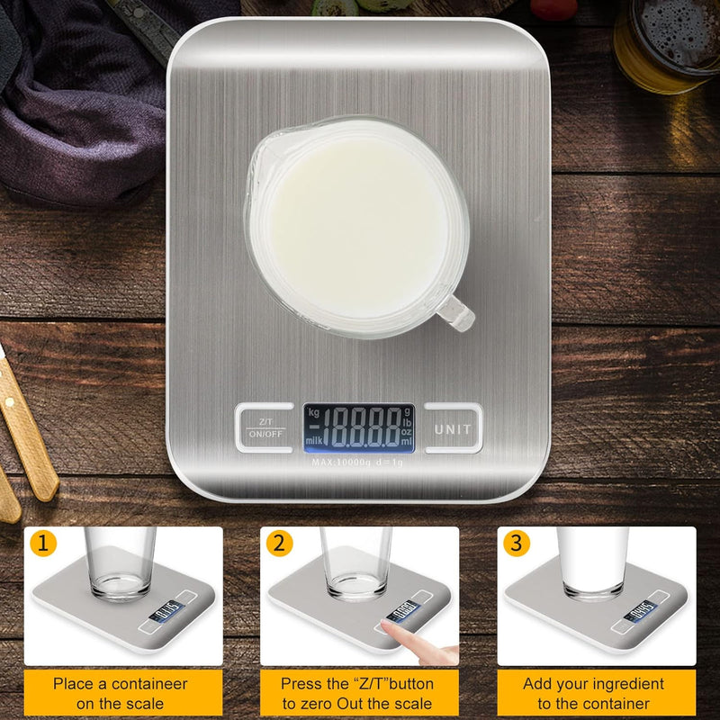 SKY-TOUCH Kitchen Scale, Multifunction Digital Food Scale for Baking, Cooking and Dieting, Kitchen Scale With LCD Display Stainless Steel Platform, Ultra Slim,Tare Function