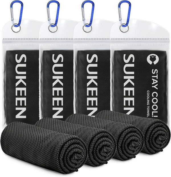 4 Pack Cooling Towel (40"x12"),Ice Towel,Soft Breathable Chilly Towel,Microfiber Towel for Yoga,Sport,Running,Gym,Workout,Camping,Fitness,Workout & More Activities(Dark Blue/Dark Gray/Brown/Black) - Black-4pack 40" x 12"
