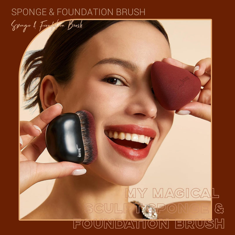 Jessup Makeup Brush Foundation Brush with Makeup Sponge 1pc Kabuki Brush for Liquid, Cream or Flawless Powder Cosmetics Face Boby Brush, T882