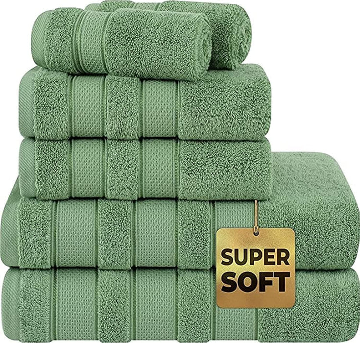 6 Piece Towel Set Luxury Hotel Quality 600 GSM 100% Turkish Genuine Cotton, 2 Bath Towels, 2 Hand Towels, 2 Washcloths, Super Soft & Absorbent - (Bright White, 6 Piece Towels)