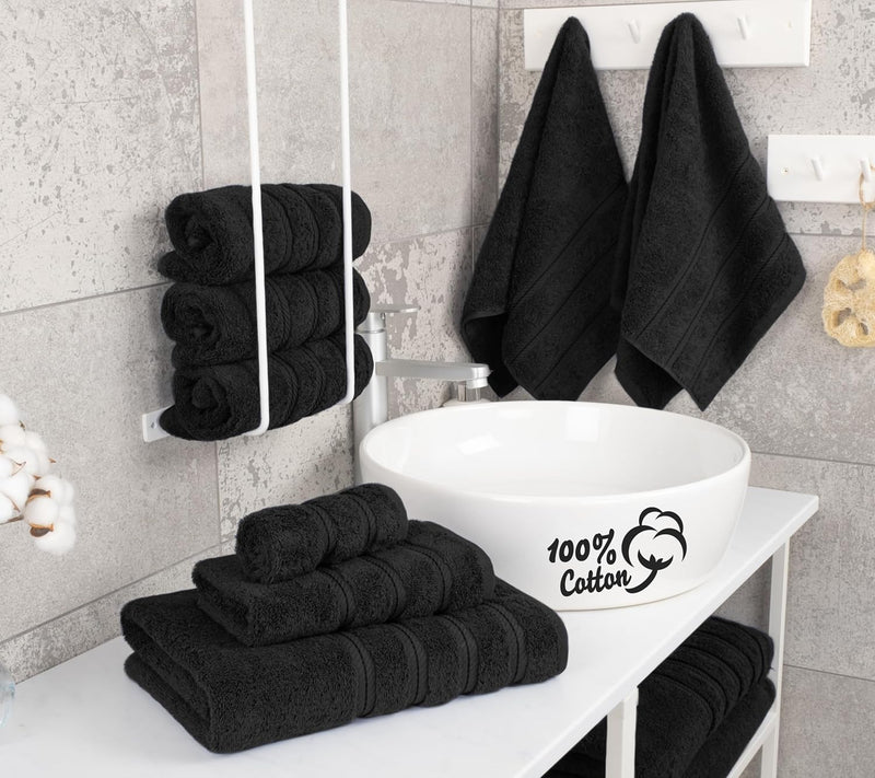 American Soft Linen GMSD 6-Piece 100% Turkish Genuine Cotton Premium & Luxury Towel Set for Bathroom & Kitchen, 2 Bath Towels, 2 Hand Towels & 2 Washcloths [Worth $72.95] - Rockridge Grey