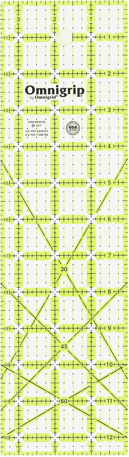 Omnigrid Non-Slip Ruler, 5" Square Sewing and Quilting Supplies - Rectangle 3-Â½" x 12-Â½"