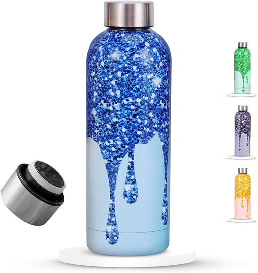 Water Bottle Stainless Steel, Drinking Thermos Double Wall Insulated Water Bottles for Hot and Cold Water Kids School Hydro Flask Water Bottle for Gym Office Water Bottle (TEA PINK 750ML) - SPARKLE BLUE 500ML