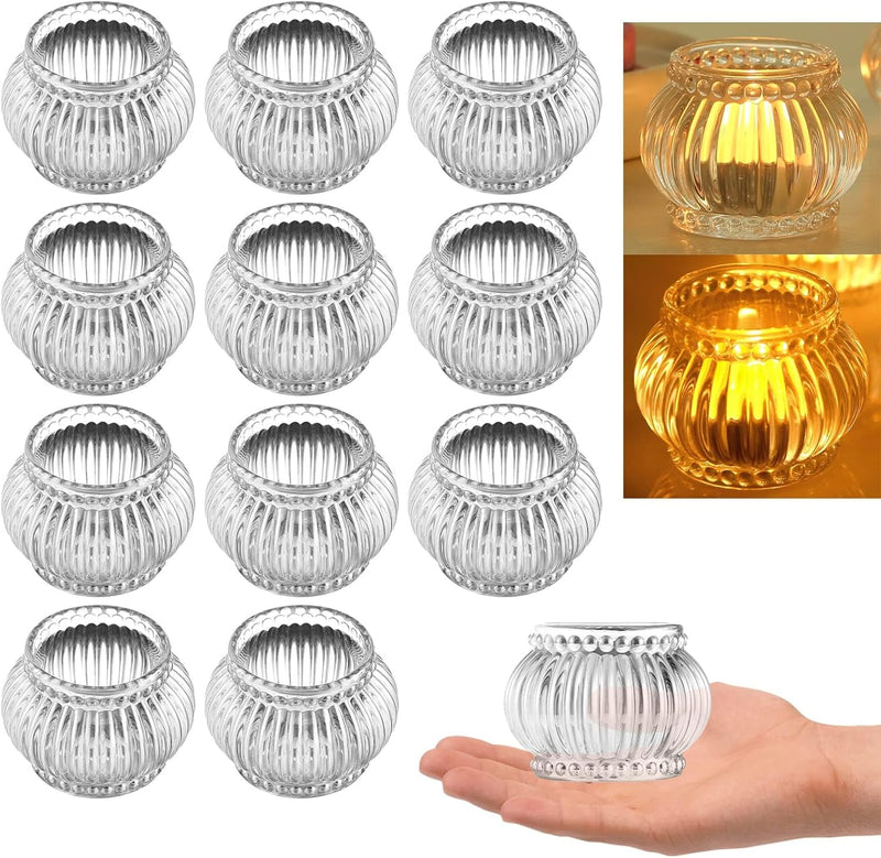 MAKINGTEC Clear Tealight Candle Holder Set of 12, Clear Glass Tealight Candle Holders for Wedding Party, Tea Light Candles Holder Bulk for Centerpiece Thanksgiving Christmas Party (2 X1.4, Clear)