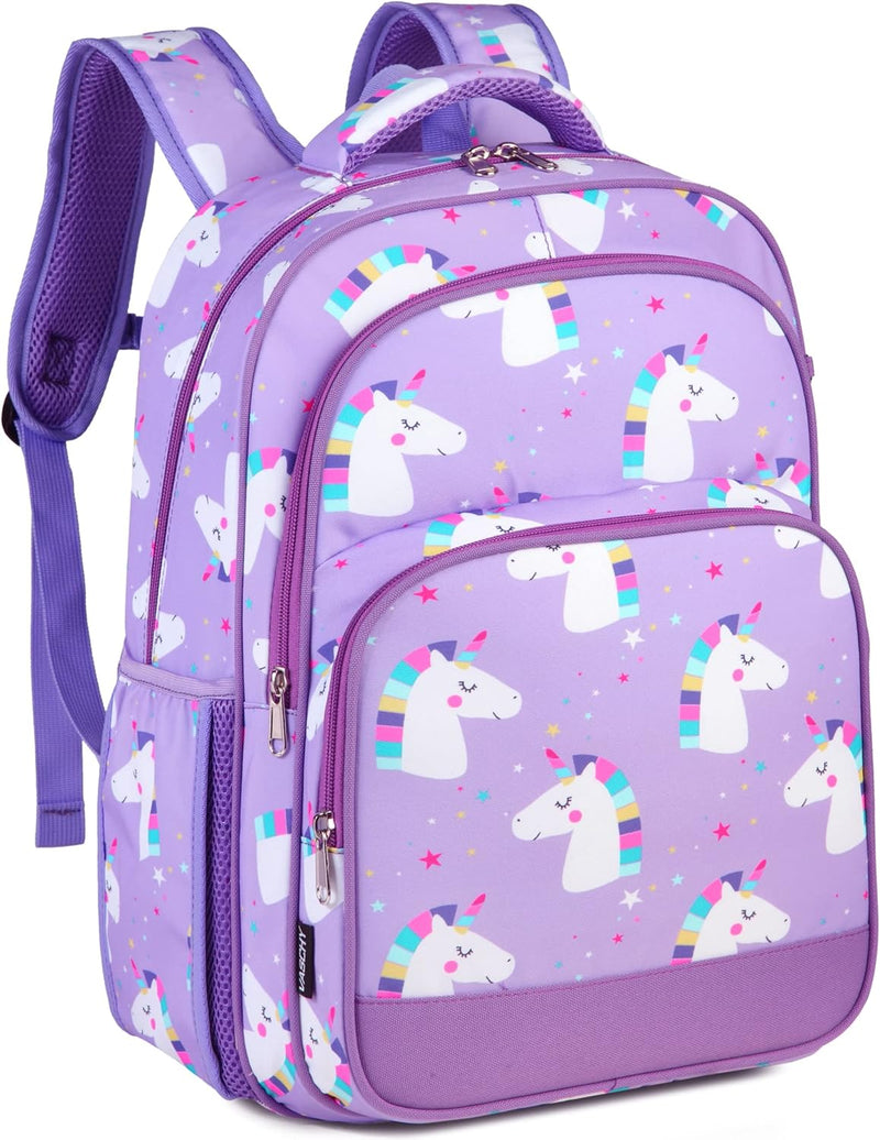 Girls' Backpack, Children's Backpack, Kindergarten Backpack, Elementary School Backpack with Chest Strap, Lightweight Girl Gift 2-8 Years Travel/Camping Backpack - Unicorn Purple