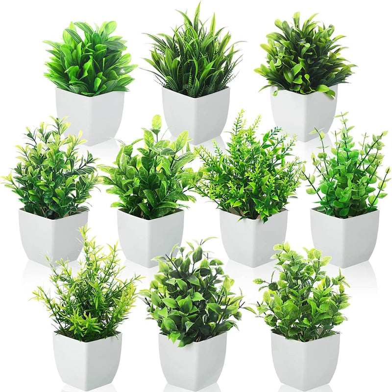 Dekorly Artificial Potted Plants, 8 Pack Artificial Plastic Eucalyptus Plants Small Indoor Potted Houseplants, Small Faux Plants for Home Decor Bathroom Office Farmhouse (Set 0F 8)