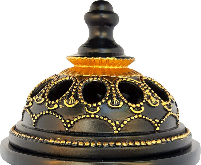 AM Charcoal Incense Burner - Bakhoor Burner, Oud Frankincense Resin Burner - for Office & Home Decor - Lavish 4 Pillar Black