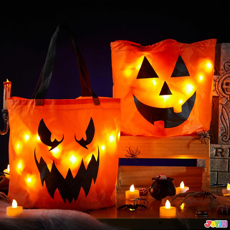 JOYIN 2pcs Halloween Trick or Treat Bags, 10 x 11.8 Inch / 25 x 30 cm Reusable Pumpkin Buckets for Kids Halloween Birthday Party