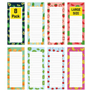8 Magnetic Notepads - Large Notepads for Grocery List, Shopping List, To-Do List, Reminders, Recipes -Magnetic Back- Memo Notepad with Realistic Fruit Designs 60 Sheets per Pad 9 x 3.5 inch (8 Pack) - pink, blue, green, purple