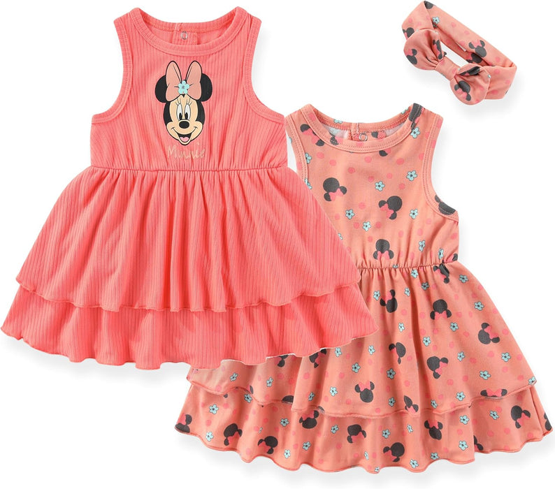 Disney Minnie Mouse Baby Girls 2 Pack Sleeveless Dress with Scrunchie for Infants