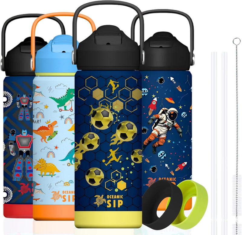 550ml Boys Stainless Steel Water Bottle Leak-Proof, Insulated Kids Water Flask for School, Sports, BPA-Free Water Stainless Steel Water Bottle (Space, 550ml) - Football 550 ml