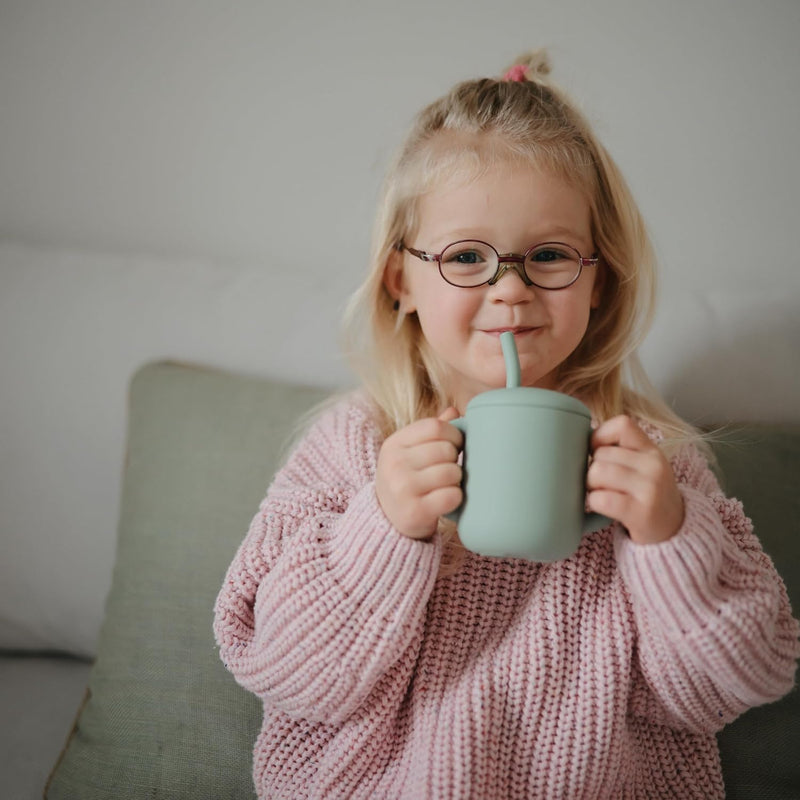 Mushie Silicone Training Cup with Straw for Baby - 175ml Leak-Resistant Cups for Toddlers with Removable Lid - BPA-Free, Dishwasher Safe | Blush