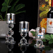 OwnMy Set of 3 Crystal Glass Candlestick Holders Pillar Candle Holders with Glass Covers, Modern Clear Glass Tea Light Candle Sticks Votive Candle Stands for Table Centerpiece Wedding Decor (Silver)