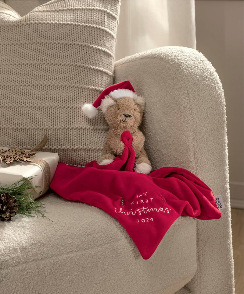 Mamas & Papas My First Christmas 2024 Bear Comforter, Red
