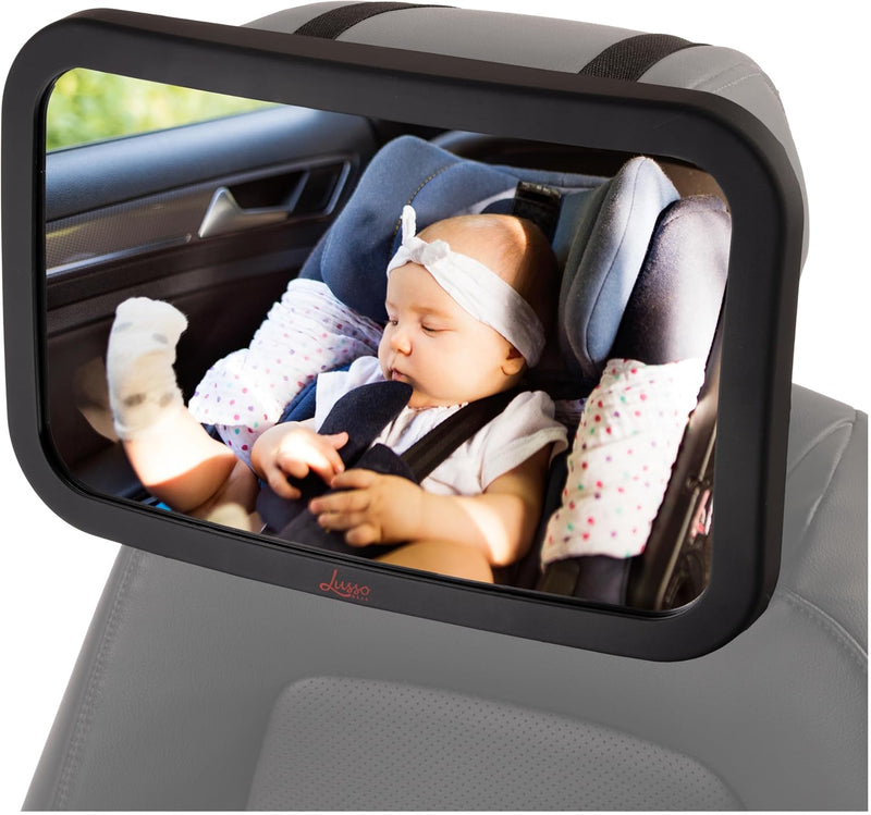 Lusso Gear Baby Mirror for Car Largest and Most Stable Backseat Mirror of Infant in Rear Facing Car Seat - Safe, Secure and Shatterproof, Black, BBM-Black, 11.5 Inch (Pack of 1)