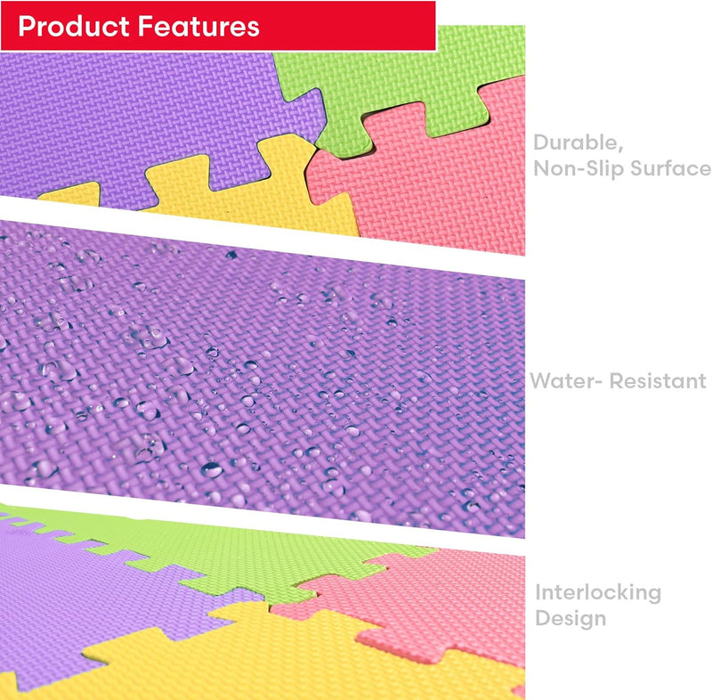 M.Y Interlocking Foam Play Mat - 29x29cm Thick, Multi Colour Soft EVA Baby Floor Tiles