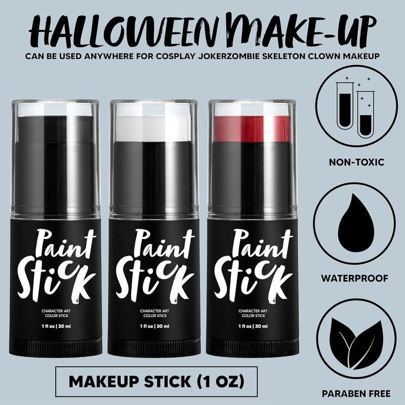 Spooktacular Creations 3 PCS Halloween Makeup Face Body Paint Set Foundation Makeup Waterproof Stick Kit Halloween Eye SFX Zombie Cosplay for Adult Party Dress Up (Black White Red)