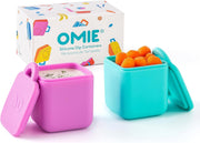 OmieBox (2 pack) Leakproof Dips Containers To Go, Salad Dressing Container, Condiment Container with Lids - Food Safe Silicone - 4 ounces (Purple/Orange) - 2 Piece Set Pink/Teal