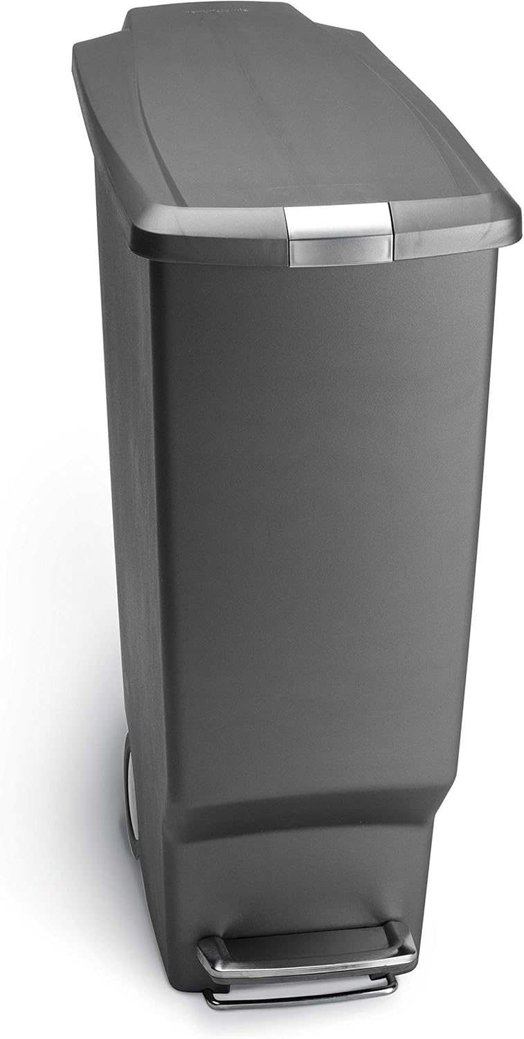 simplehuman 40 Liter / 10.6 Gallon Slim Kitchen Step Trash Can With Secure Slide Lock, Grey Plastic - 40 Liter Gray