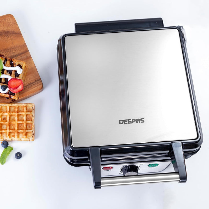Geepas GWM5417 Electric Waffle Maker 1100W- 4 Slice Non-Stick Electric Belgian Waffle Maker with Adjustable Temperature Control