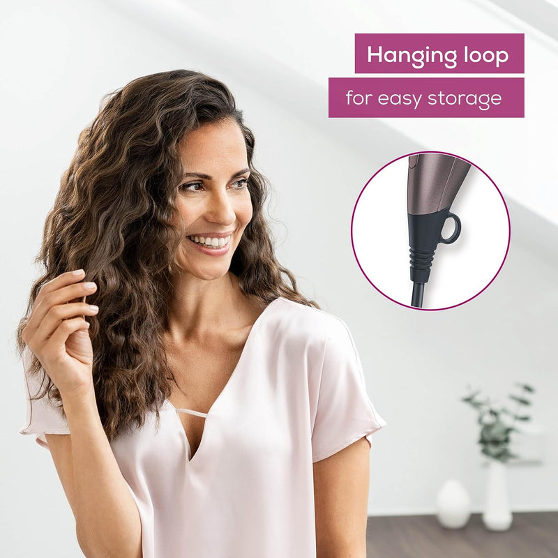 Beurer HC17 Compact Hair Dryer | Lightweight Hairdryer with Folding Function | 2 Heat & Blower Settings | 1300 Watts | Overheating Protection & Professional Nozzle | Foldable Handle for Travelling