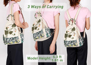 Girl's Convertible Sling Bag, Hand Craft Artisan Backpack, Beautiful Canvas Premium Casual Day Pack for Women - Green Marsh