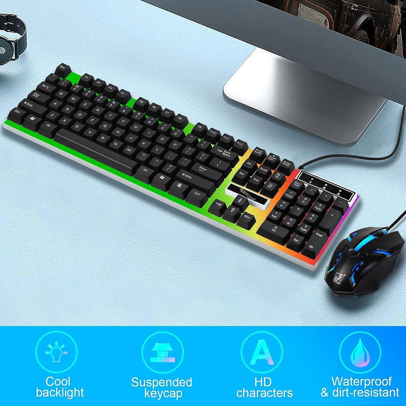 SKY-TOUCH G21 Computer Gaming Keyboard and Mouse Combo :Keyboard with Flexible Polychromatic LED Lights Mechanical Feel Wired USB Working Keyboard Mouse Set for Windows Computer(Black) - Black-new