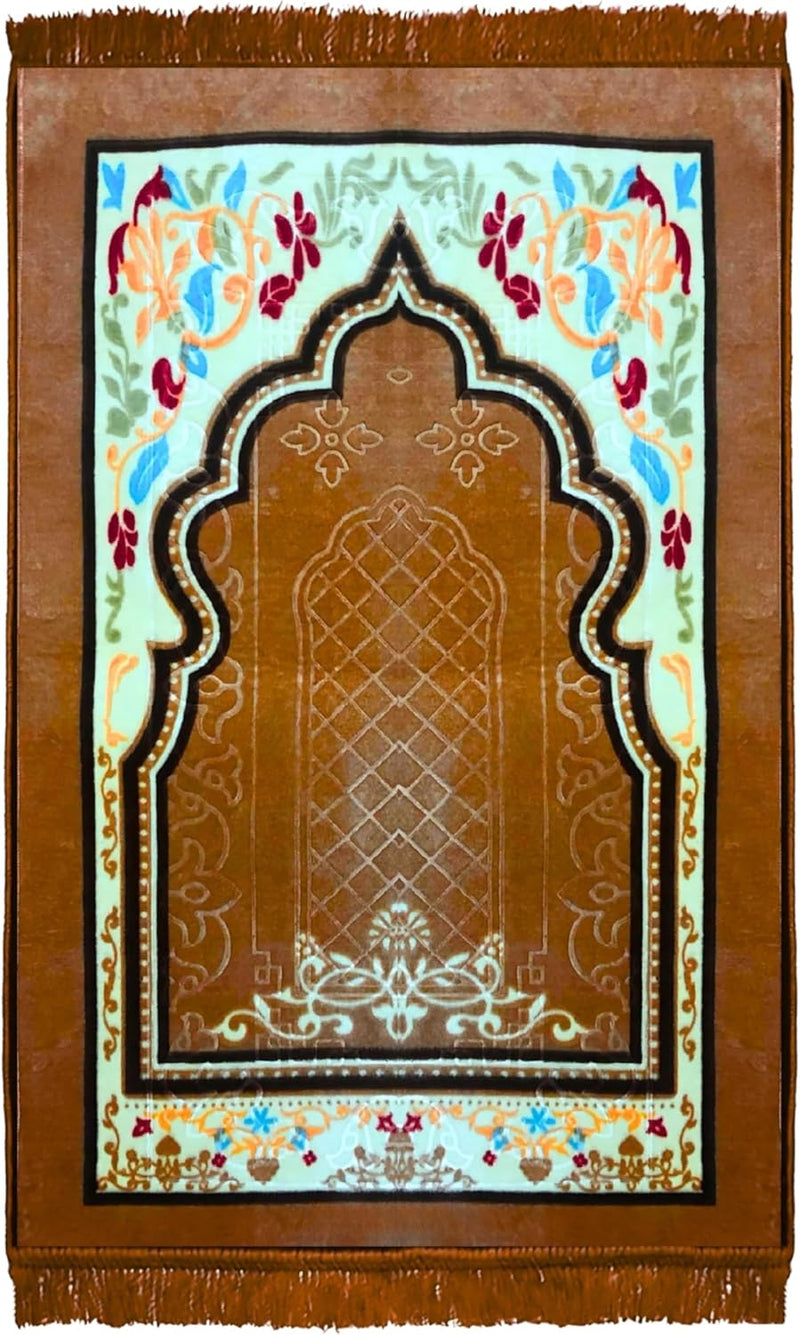 FEELINGS Prayer Mat Soft and Comfortable Islamic Janamaz Foldable & Portable Design Premium Quality Prayer Rug for Home, Mosque, or Travel - 70x110 cm (BLACK 4) - Beige 110 x 70 cm (Rectangular)