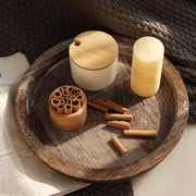Hanobe Candle Plate Holder Tray: Round Wooden Decorative Candle Plate Small Farmhouse Table Centerpiece Rustic Wood Tealight Pillar Trays for Christmas Wedding Halloween Home Decor - Distressed