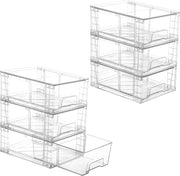 4 Large Stackable Clear Acrylic Drawer Organizer with Handles, Easy Assembly for Bathroom, Kitchen Cabinet, Closet, Makeup - 6Pack 4.4"H-with Dividers