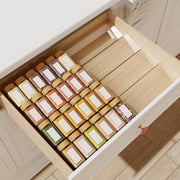 Spice Drawer Organizer, 9 Pcs Clear Acrylic In Drawer Seasoning Jars Rack, Expandable From 8" to 24" Kitchen Cabinets/Countertop Drawer Spice Rack Tray (Fit Small Drawer) - 26 x 19 Inches
