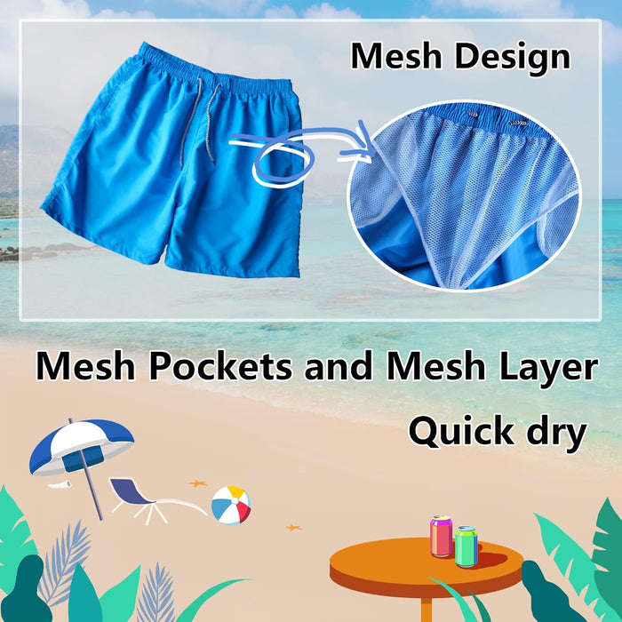 Sun Ora Men's Swim Trunks Quick Dry Swimming Shorts,Mesh Layer Swim Suit Plain Beach Board Shorts with Mesh Pockets