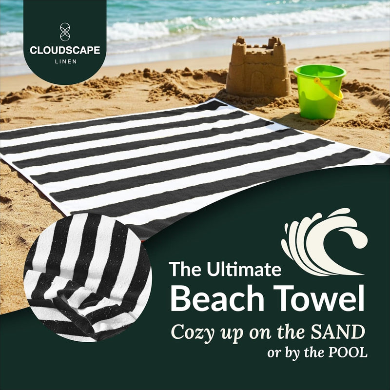 Cloud Scape Linen 2 Pcs Cabana Stripe Beach Towel Set, Oversized Soft Cotton Towel, Quick Dry and Highly Absorbent, Perfect for Beach, Picnic and Fitness, 76x152 cm, Blue