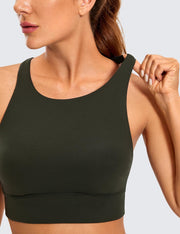 CRZ YOGA Womens Butterluxe Strappy High Neck Longline Sports Bra - Padded Criss Cross Back Workout Sports Bras Crop Tank Top