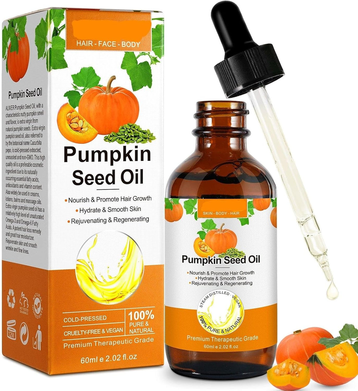 Hair Grow Oil 60ml, Pumpkin Seed Oil Serum for Hair Growth, Carrier Oil for Face, Nails, Body, Skin - Ideal for Aromatherapy and Massage – image 2