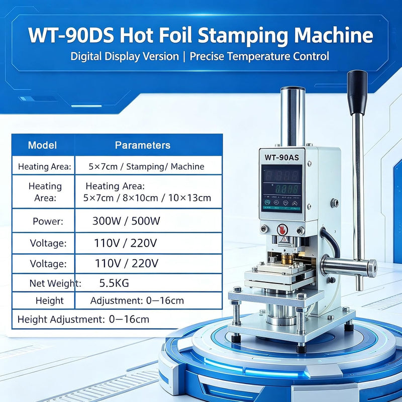 Adjustable 0-16cm Embossing Hot Foil Stamping Machine 14x22x36cm Bronzing Machine Manual Leather PVC Paper Logo Stamper with Temperature Control