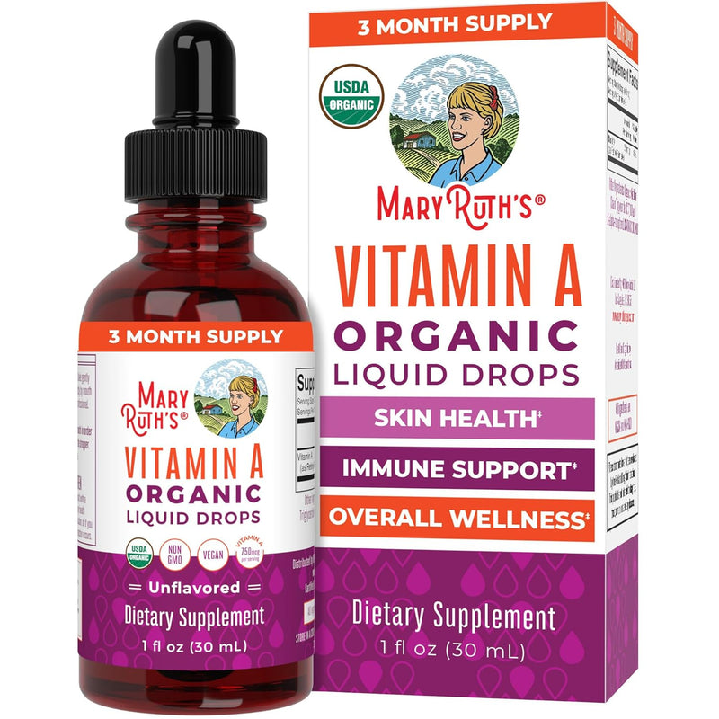 MaryRuth Organics USDA Vitamin A Liquid Drops | 3 Month Supply | Immune Support, Eye Health, Skin Health for Ages 14+ | 750mcg per Serving | Sugar Free | Vegan | Non-GMO | Gluten Free | 1oz