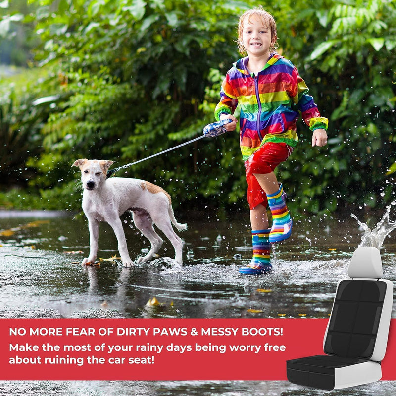 FUIN Car Seat Protector, Waterproof Auto Seat for Baby Child Safety Seat, Non-slip Cushion Mat with Organizer Pockets, Durable Vehicle Dog Cover Pad, for Baby Child and Pet, Scratchproof, No Imprint