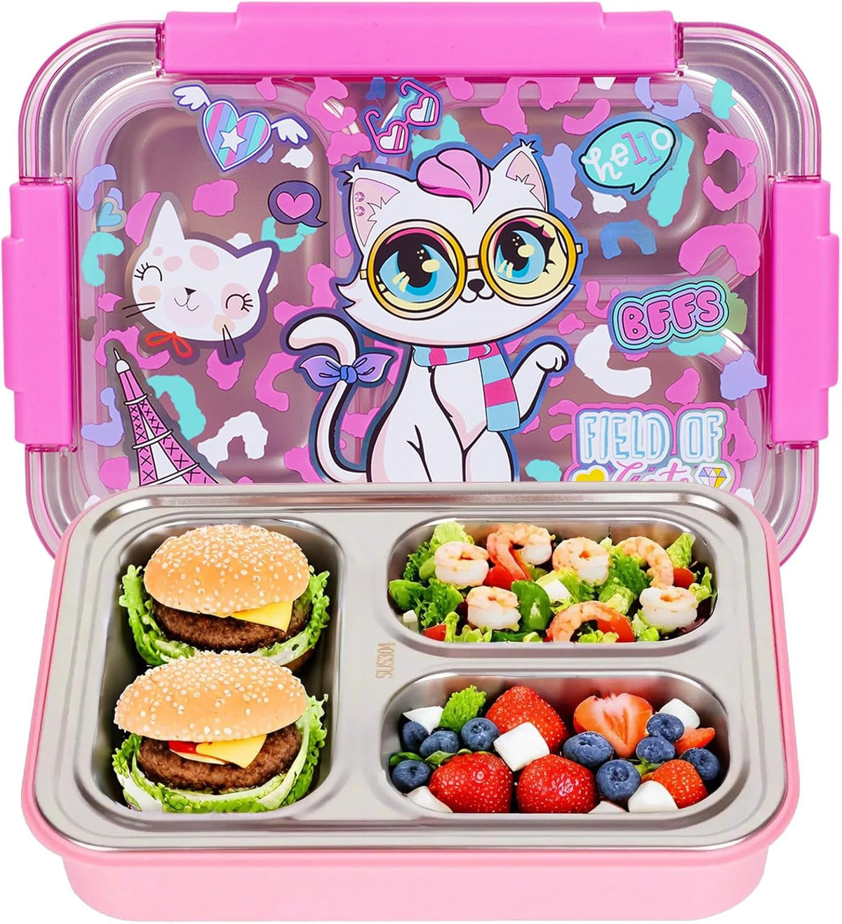 Stainless Steel Bento Lunch Box for Kids, 710ml/23.5oz BPA-Free Leak-Proof Food Containers with 3 Compartments, Back to School Students Daycare Lunches Snack Container Size for Ages 4-8 – image 3