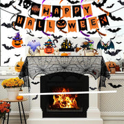 Halloween Party Decorations Set - 5Pack HalloweenDecor Festive Happy Halloween Banner Hanging Swirls & Spider Web Table Decorations & Mantel Scarf & 3D Bat Sticker for Hallo-ween Party Home