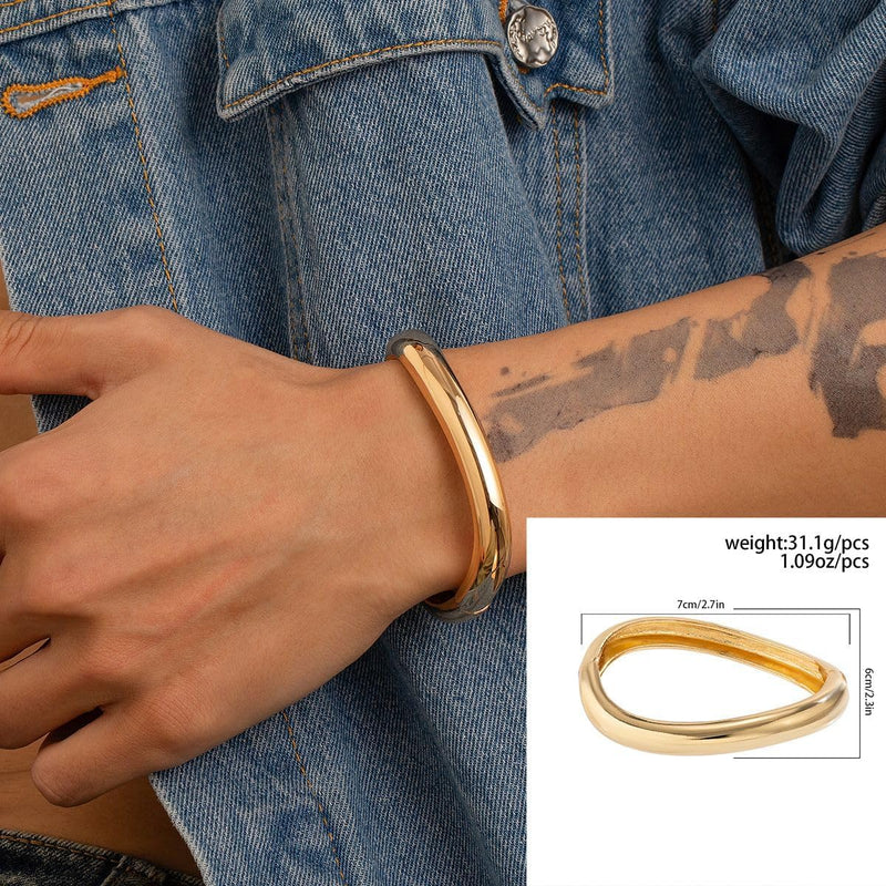 Spring Chunky Gold Bangle Bracelets, Trendy Wide Wrist Cuff Bracelet, Stackable Statement Bangles, Wedding Party Travel, Fashion Jewelry Set for Women and Girls