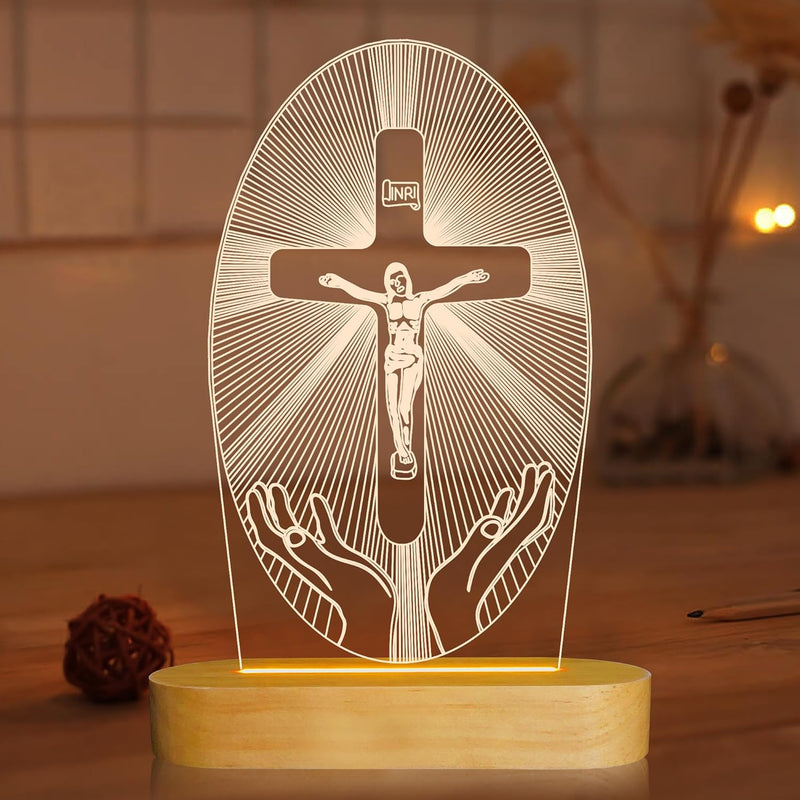 Lightzz N/A 3D Illusion Lamp Jesus Cross Night Night,USB Power Warm Colors Bedside Lamp for Home Room Holiday Decor