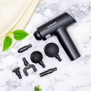 Olsenmark 6-in-1 Percussion Massage Gun Cordless & Rechargeable Deep Tissue Massager with 6 Detachable Heads, 6 Speed Levels, Ergonomic Grip for Full-Body Pain Relief, Stress Reduction, Black