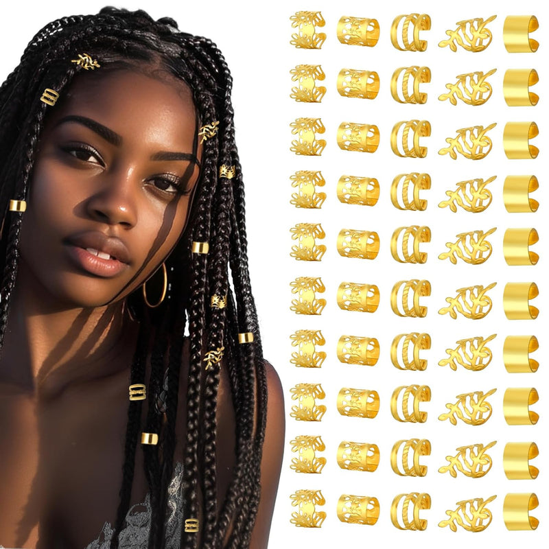 Prasacco 50 Pieces Gold Hair Jewelry for Braids, Dreadlocks, and Locs - Metal Rings, Cuffs, Clips Accessories Decorations for Women and Girls