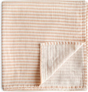 Organic Cotton Muslin Baby Blanket - Extra Soft Breathable Newborn Baby Blanket for Swaddling, Nursing & Cuddling - Pre-Washed for Delicate Skin Caramel Dots - Natural Stripe