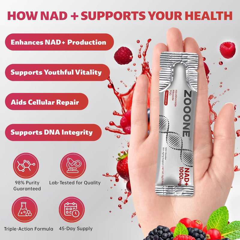Zooone - NAD+ Supplement (30 Units), Nicotinamide Riboside & Premium Resveratrol, DNA Repair & Healthy Aging, Advanced NAD Supplement for Men & Women, Power Cell Energy