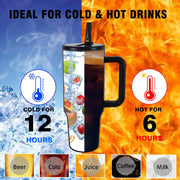 40 oz Tumbler with Handle and Flip Straw Insulated Cup Reusable Stainless Steel Water Bottle Travel Mug Cupholder Friendly, Black