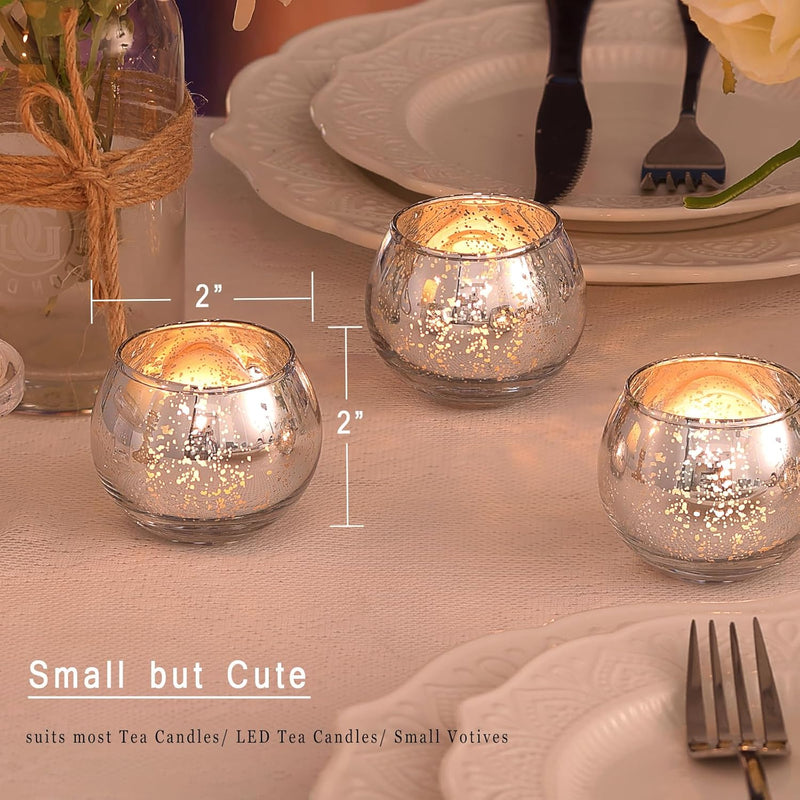 Lamorgift Clear Votive Candle Holders Set of 12 - Mercury Glass Votives Candle Holder - Tealight Candle Holder for Home Decor and Weddings/Parties Table Centerpieces